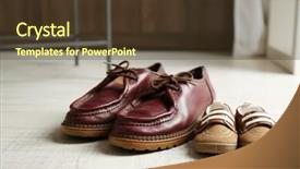  Presentation with wooden floor and gold frame - Amazing slides having emulation - big and small shoes backdrop and a  colored foreground