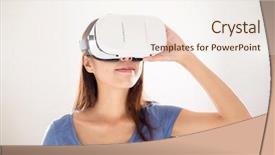  Presentation with virtual reality rehabilitation - Slide deck enhanced with emulation - woman looking though virtual reality background and a sky blue colored foreground