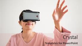  Presentation with virtual reality environments - Presentation design consisting of emulation - woman play game with virtual background and a coral colored foreground