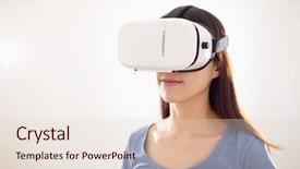  Presentation with arabian woman wearing hijab muslim - Beautiful presentation theme featuring emulation - woman wearing vr device backdrop and a lemonade colored foreground