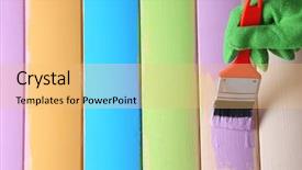  Presentation with brush - Slide deck enhanced with emulsion - brush painting wooden furniture close background and a yellow colored foreground