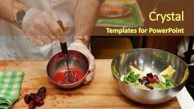  Presentation with emulsion - Presentation featuring emulsion - chef is cooking salad sauce background and a tawny brown colored foreground