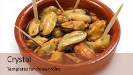  Presentation with spanish - Colorful slide set enhanced with en escabeche marinated mussels spanish backdrop and a red colored foreground