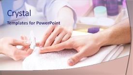  Presentation with manicure - Colorful PPT theme enhanced with clean up files - hands during manicure care session backdrop and a sky blue colored foreground