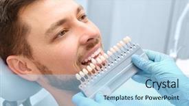  Presentation with occasion color india festival - Audience pleasing PPT theme consisting of enamel dental - dentist checking and selecting color backdrop and a light blue colored foreground