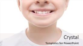  Presentation with background - Theme enhanced with enamel dental - smiling little child on white background and a soft green colored foreground
