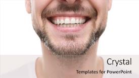  Presentation with enamel - PPT theme featuring enamel dental - smiling man on white background background and a coral colored foreground