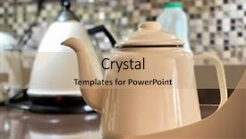  Presentation with enamel - Audience pleasing PPT theme consisting of beverages carton - enamel teapot in the kitchen backdrop and a coral colored foreground