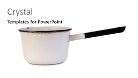  Presentation with foreign object damage - Presentation design consisting of enamelled-kitchen-ladle-isolated-object background and a white colored foreground