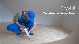  Presentation with worker - PPT theme having encapsule - wooden floor varnished worker background and a gray colored foreground