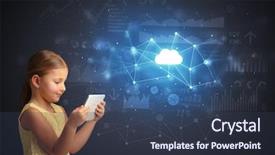  Presentation with cloud technology - Cool new PPT theme with enchanted - adorable girl working on tablet backdrop and a tawny brown colored foreground