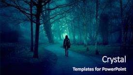  Presentation with dark forest - Slides having enchanted - woman walking on a path background and a navy blue colored foreground