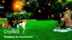  Presentation with fairy garden - Cool new slides with enchanted garden fairy and animals backdrop and a forest green colored foreground