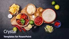  Presentation with mexican food - Colorful slide deck enhanced with enchiladas - concept of mexican food flat backdrop and a wine colored foreground