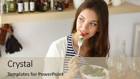  Presentation with salad - Colorful slide set enhanced with enchiladas - young woman eating salad backdrop and a  colored foreground