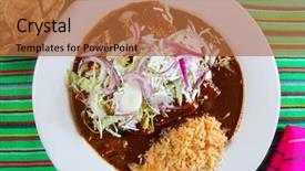  Presentation with mexican food - Colorful PPT layouts enhanced with enchiladas of mole and rice backdrop and a red colored foreground