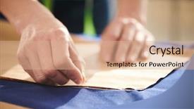  Presentation with fabric - Beautiful PPT theme featuring encirclement - hand of young seamstress pinning backdrop and a coral colored foreground