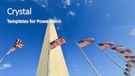  Presentation with united states old flag - Colorful presentation theme enhanced with encirclement - us flags encircling - washington backdrop and a ocean colored foreground