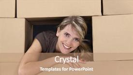  Presentation with boxes - Theme with encirclement - woman surrounded by cardboard boxes background and a coral colored foreground