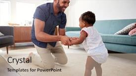  Presentation with take - Amazing slide deck having encouragement - father encouraging baby daughter backdrop and a mint green colored foreground