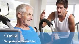  Presentation with aged - Audience pleasing PPT theme consisting of encouragement - middle aged man being encouraged backdrop and a teal colored foreground