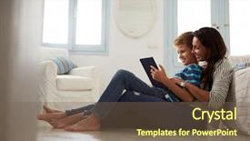  Presentation with using digital tablet - Colorful theme enhanced with encouragement - mother and son sitting backdrop and a tawny brown colored foreground