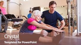  Presentation with asian exercise trainer - Cool new theme with encouragement - senior woman exercising in gym backdrop and a coral colored foreground