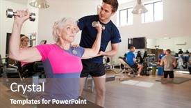  Presentation with gym ball - Audience pleasing slide deck consisting of encouragement - senior woman exercising on swiss backdrop and a violet colored foreground