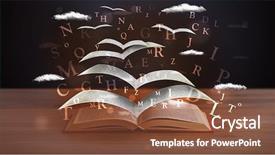  Presentation with letters - Presentation design having encyclopedia - pages and glowing letters flying background and a tawny brown colored foreground