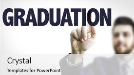  Presentation with graduation - Colorful PPT theme enhanced with end course - business man pointing the text backdrop and a white colored foreground