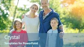  Presentation with family day - Slides consisting of end days - cheerful family walking in park background and a ocean colored foreground