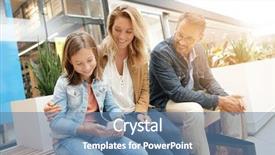  Presentation with family shopping - PPT theme having end days - family on shopping day background and a teal colored foreground