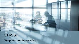  Presentation with office life - Theme enhanced with end life - business people in office viewed background and a light blue colored foreground