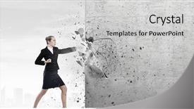  Presentation with karate - Beautiful slide deck featuring end life - businesswoman breaking stone wall backdrop and a light gray colored foreground