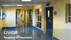  Presentation with empty - Presentation design with end life care - empty hospital hallway perspective view background and a ocean colored foreground