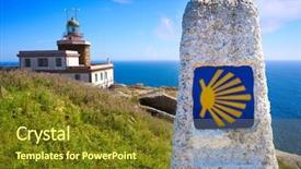  Presentation with end - Presentation theme consisting of end of saint james way background and a tawny brown colored foreground