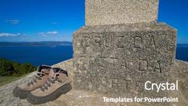  Presentation with end - Slide deck with end of saint james way background and a gray colored foreground