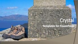  Presentation with boot camp boots - Amazing presentation design having end of saint james way backdrop and a gray colored foreground