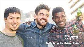  Presentation with celebrate - PPT theme enhanced with young multicultural friends celebrate background and a ocean colored foreground