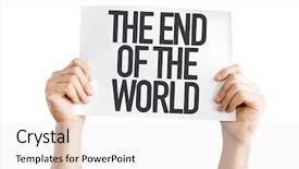  Presentation with end - Presentation with end of the world placard isolated on white background and a white colored foreground