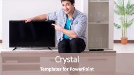  Presentation with home - PPT theme with end point - young man watching tv background and a coral colored foreground