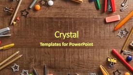  Presentation with different - Presentation theme consisting of end school year - different stationery on wooden background background and a tawny brown colored foreground