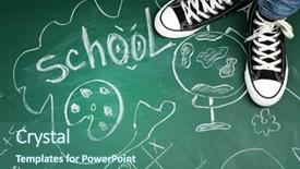  Presentation with end year - PPT theme enhanced with end school year - female feet on blackboard background background and a ocean colored foreground