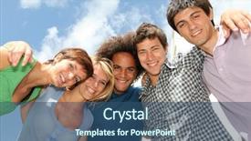  Presentation with year end - Colorful presentation theme enhanced with end school year - group of happy students backdrop and a ocean colored foreground