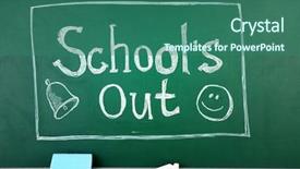  Presentation with end year - Cool new slide set with end school year - inscription on blackboard background backdrop and a ocean colored foreground