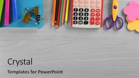  Presentation with end school year - Cool new theme with end school year - notebook and different stationery backdrop and a light gray colored foreground