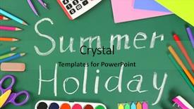  Presentation with end year - Colorful PPT layouts enhanced with end school year - stationery and summer holiday text backdrop and a ocean colored foreground