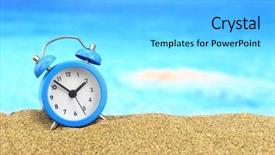  Presentation with sand clock - Slide deck enhanced with end times - vacation time alarm clock background and a light blue colored foreground
