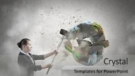  Presentation with nasa - Cool new slide set with end world power - businesswoman in anger crashing earth backdrop and a light gray colored foreground