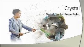  Presentation with ecology - Amazing PPT theme having end world power - image of businesswoman crashing globe backdrop and a white colored foreground